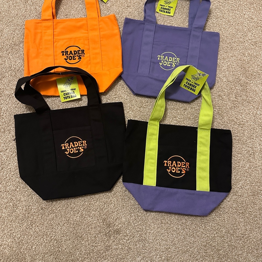 Trader Joe’s Halloween Trick or Treat Canvas Mini Tote Bag - set of four colors